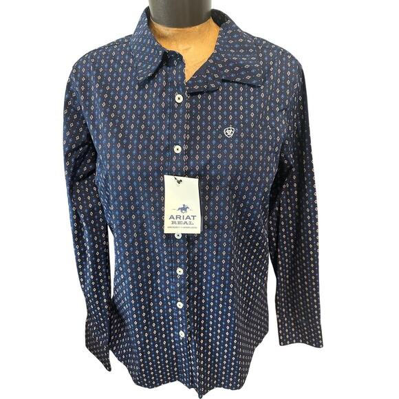 Ariat Real Fitted Women’s XL Blue Long Sleeve Button Down Blouse - Picture 1 of 6